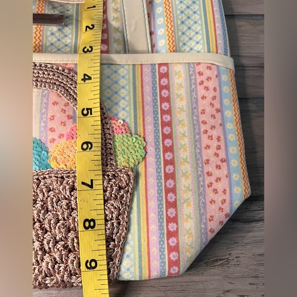 Longaberger Easter Tote bag with inside & outside pockets Spring Striped Fabric - Picture 9 of 9